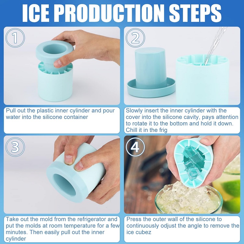 Cylinder Ice Cube Mold Silicone Ice Bucket with Lid Ice Maker Cup for Freezer Easy to Release