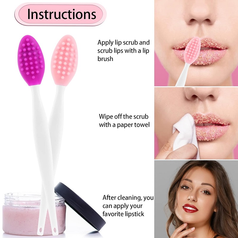 Lip Scrub Brush Double-Sided Silicone Lip Exfoliator Brush Applicator Lip Scrub for Dark Lips