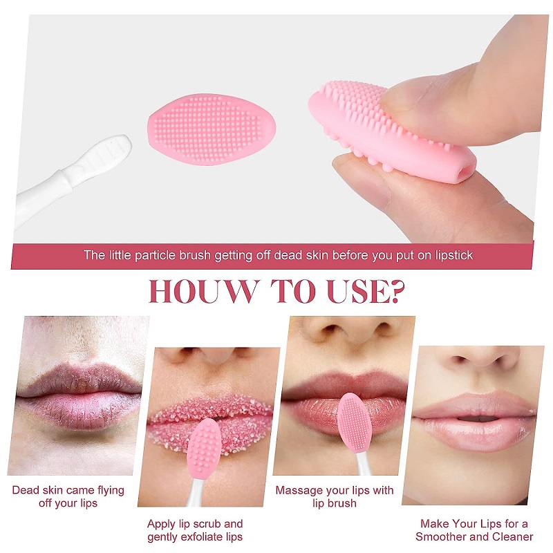 Lip Scrub Brush Double-Sided Silicone Lip Exfoliator Brush Applicator Lip Scrub for Dark Lips