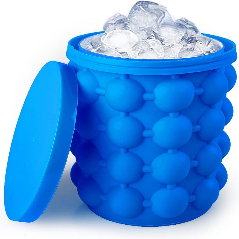 Silicone Ice Cube Mold, Silicone Ice Bucket with Lid Easy-Release Ice Cube Maker for Frozen Beverage