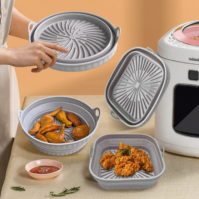 Air Fryer Silicone Liners Collapsible Air Fryer Silicone Pot 8 Inch Reusable Round Silicone Air Fryer Basket