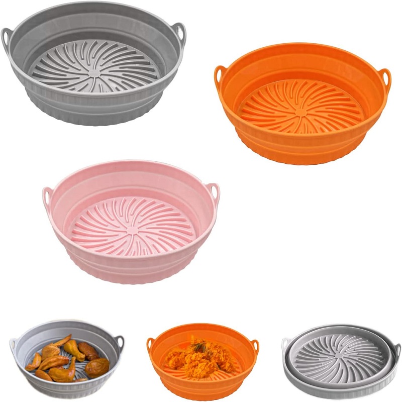 Air Fryer Silicone Liners Collapsible Air Fryer Silicone Pot 8 Inch Reusable Round Silicone Air Fryer Basket