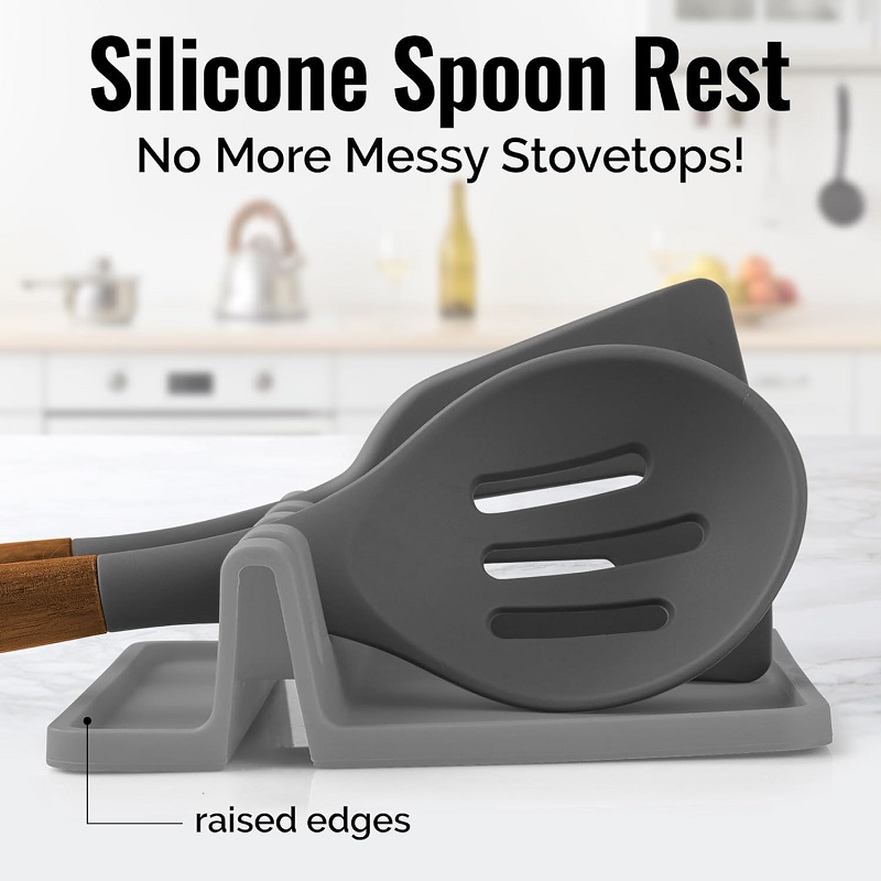 Bench Top Utility Mat Kitchen Silicone Utensil Rest with Drip Pad Spoon Holder for Stove Top