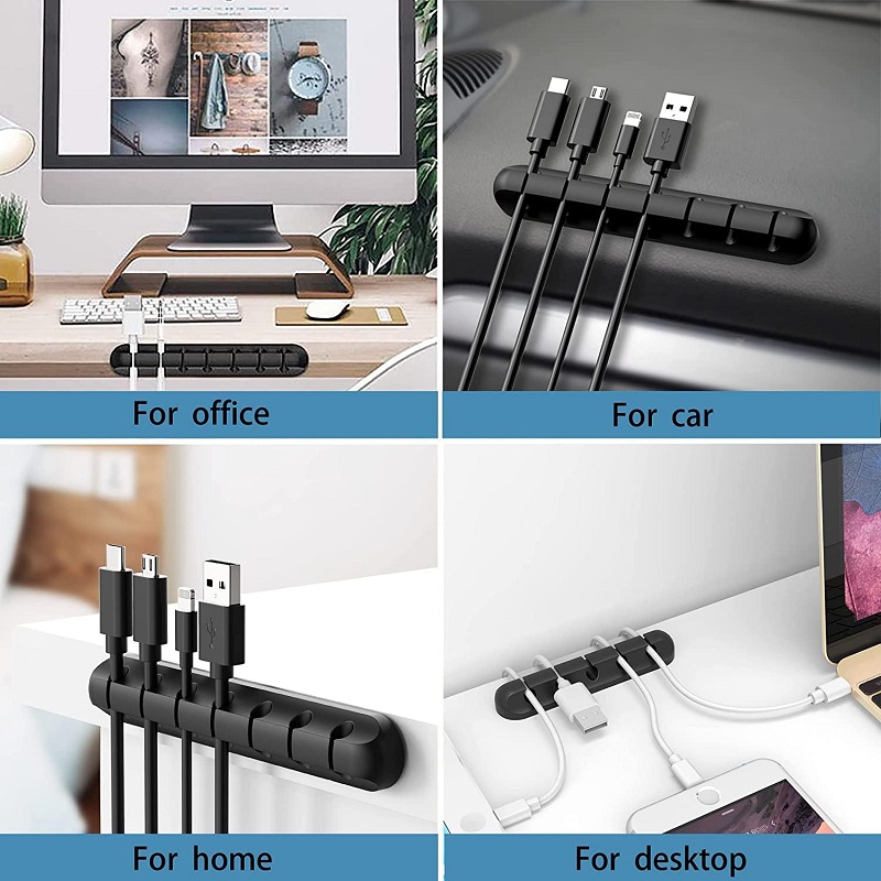 Black Cable Holder Silicone Clips Cable Management Cord Silicone Organizer Self Adhesive for Desktop