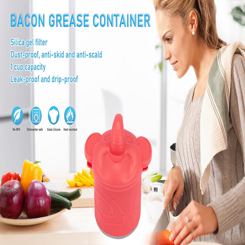 Silicone Bacon Grease Container with Fine Mesh Strainer 8 OZ Bacon Grease Keeper for Storing Frying Oil