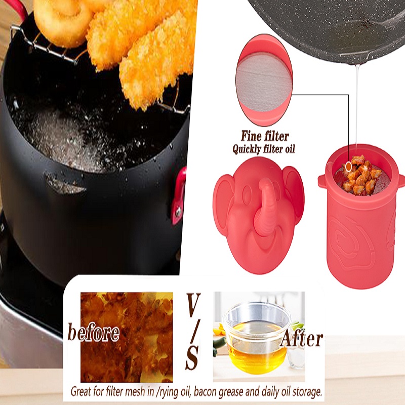 Silicone Bacon Grease Container with Fine Mesh Strainer 8 OZ Bacon Grease Keeper for Storing Frying Oil