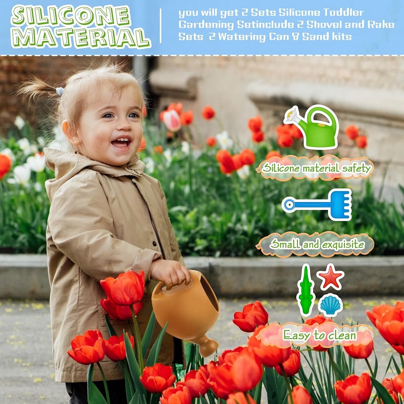 Silicone Gardening Set Silicone Watering Can for Little Boys and Girls Gardening Tools Beach Toys