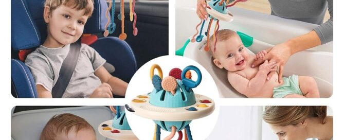 Travel Pull String Activity Toy for Babies Sensory Toys Fine Motor Skills Toys, Food-Grade Silicone Fidget Infants Toys