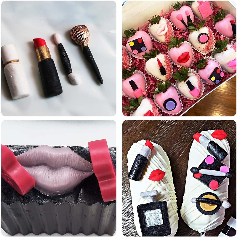 Makeup Chocolate Silicone Molds, Lipstick Kiss Fondant Mold for Baking Girl's Birthday Cake Decoration