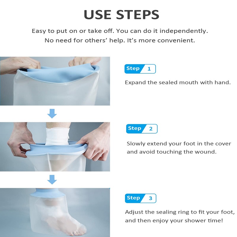 Post-cure Silicone Rubber Waterproof Foot Cover for Shower Reusable Elastic Cast Bag for Bandage