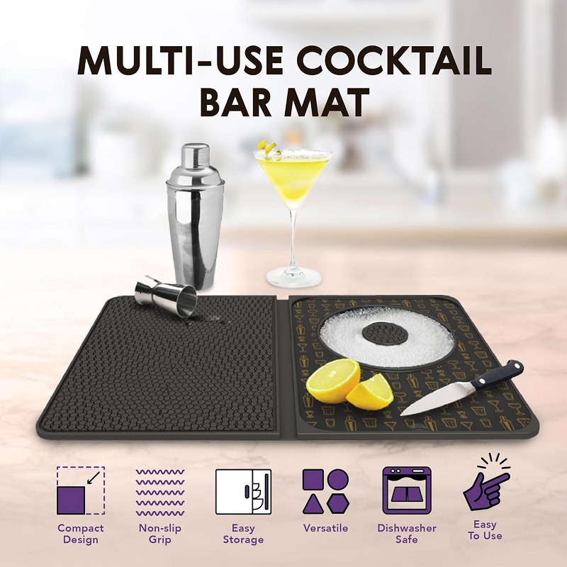 Silicone Cocktail Bar Mat for Countertop Versatile Bar Spill Mat Non-Slip Cutting Board