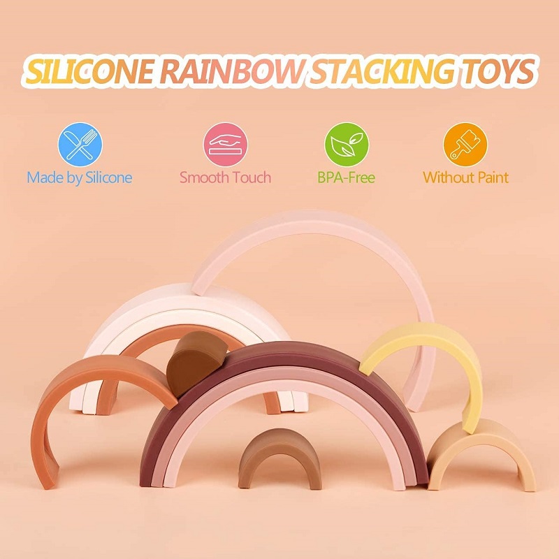 Silicone Stacking Rainbow Silicone Baby Stacking Toys Rainbow Stacked Preschool Baby Toys