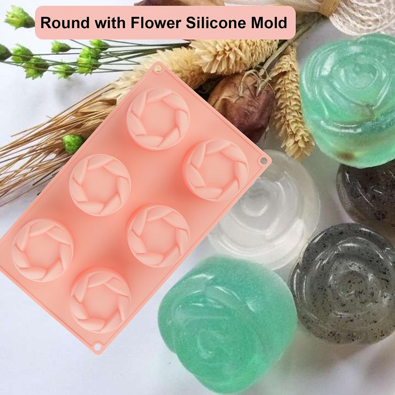 Silicone Mold Prototype Silicone Soap Molds 6 Cavities Round with Flower Shape Silicone Molds