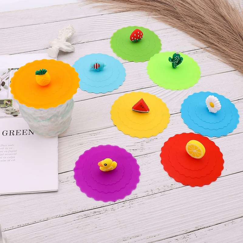 Silicone Mug Lid Cover Colorful Anti-Dust Silicone Mug Cover Cute Reusable Silicone Lids