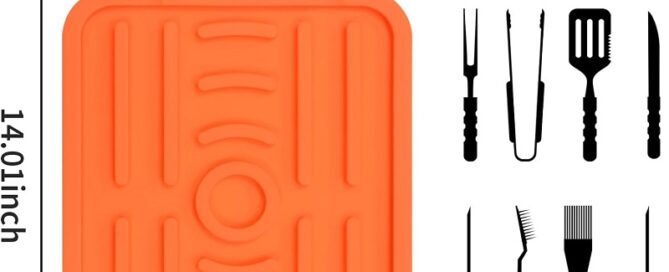 Silicone Side Shelf Mat and griddle Spatula Mat Heat-resistant Silicone Mats Holds Multiple Tools