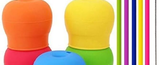 Silicone Sippy Straw Cup Lids Spill-proof Stretches to Cover Tumblers