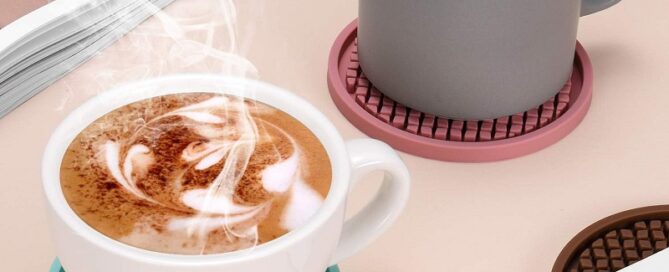 Silicone Thickened Drink Coasters with Holder Cup Mat Non-Slip Non-Stick Stay Put Deep Tray