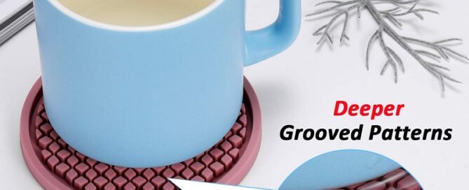 Silicone Thickened Drink Coasters with Holder Cup Mat Non-Slip Non-Stick Stay Put Deep Tray