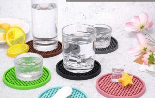 Silicone Thickened Drink Coasters with Holder Cup Mat Non-Slip Non-Stick Stay Put Deep Tray