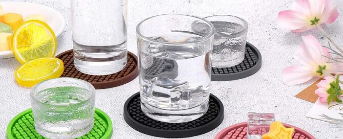 Silicone Thickened Drink Coasters with Holder Cup Mat Non-Slip Non-Stick Stay Put Deep Tray