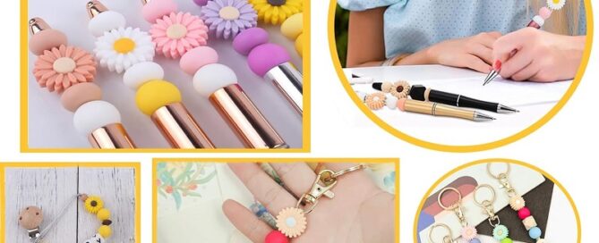 Door Rubber Beading Focal Silicone Beads for Keychain Sunflowers Silicone Focal Beads for Pens