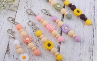 Daisy Silicone Beads Leaf Flower Focal Loose Round Beads Summer Necklaces Bracelets Keychain