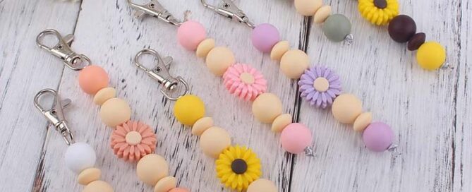 Daisy Silicone Beads Leaf Flower Focal Loose Round Beads Summer Necklaces Bracelets Keychain