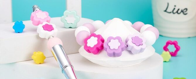 Flower Silicone Beads Colorful Floral Loose Rubber Beads Bracelet Lanyard DIY Necklace