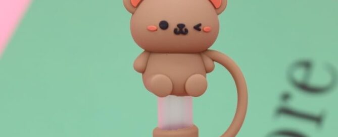 Teddy Bear 10mm Silicone Straw Cover Cap Stanley Multi-purpose Silicone Reusable Straws Tip Lids