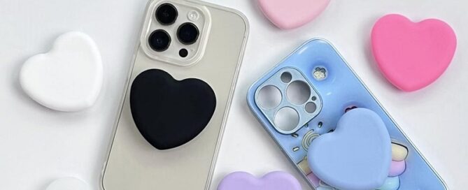 Cute Heart Shape Silicone Cover Mobile Phone Silicone Socket Grip Stand Holder