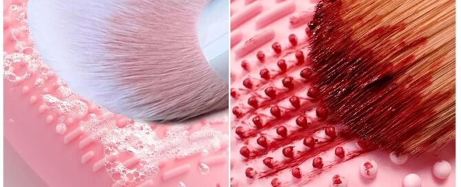 Silicone Travel Make-up Brush Holder with Cleaner Mat Pad Eye Lip Brushes Storage Cleaning Sleeve