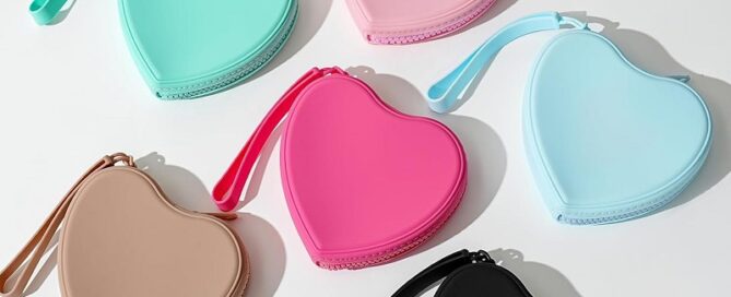 Small Heart Shaped Portable Silicone Makeup Bag Zipper Closure Makeup Case with Handle