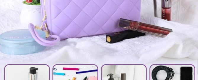 Travel Makeup Bag Waterproof Silicone Toiletry Bag Purple Mini Zipper Makeup Pouches for Purse