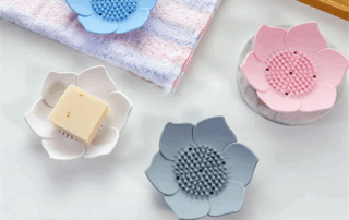Self Draining Soap Dish Easy Clean Silicone Bathroom Soap Holder Silicone Lotus Soap Base