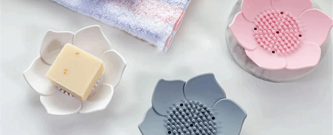 Self Draining Soap Dish Easy Clean Silicone Bathroom Soap Holder Silicone Lotus Soap Base