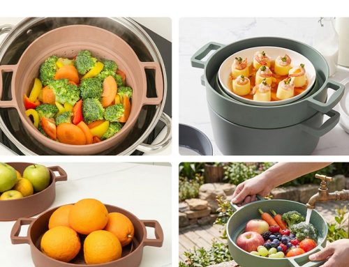 Heat-Resistant Silicone Folding Steamer Kitchen Strainers for Vegetables and Fruits