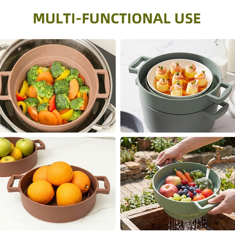 Heat-Resistant Silicone Folding Steamer Kitchen Strainers for Vegetables and Fruits