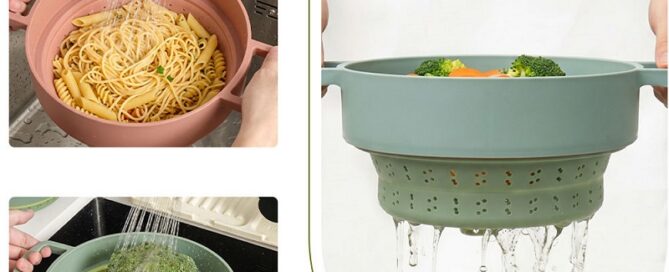 Heat-Resistant Silicone Folding Steamer Kitchen Strainers for Vegetables and Fruits