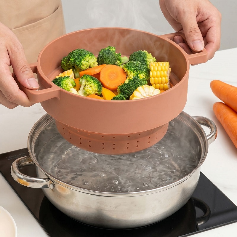 Heat-Resistant Silicone Folding Steamer Kitchen Strainers for Vegetables and Fruits